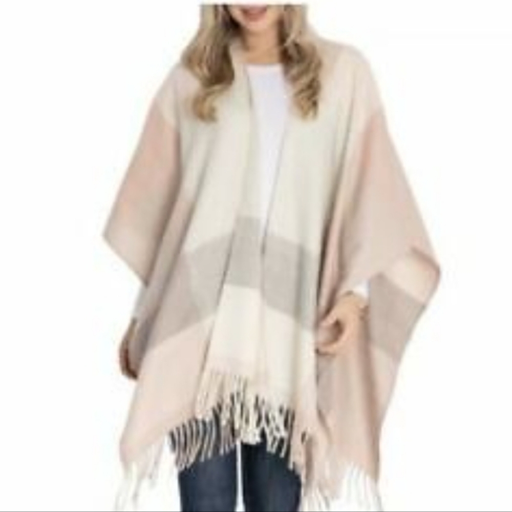 Woolrich Pink and Gray Shrug Cozy Sweater Poncho